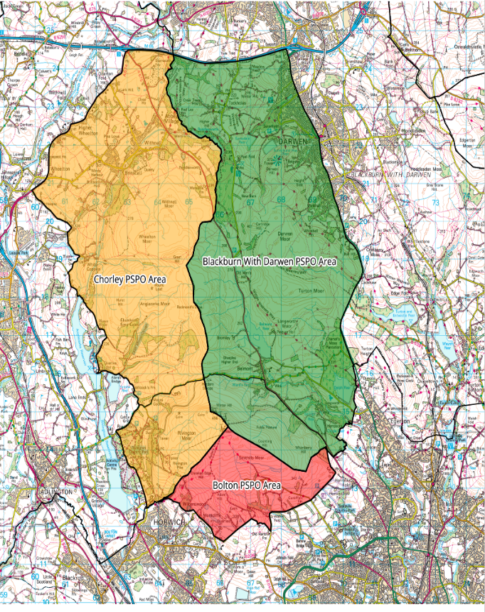 Geographical area of the PSPO over three areas